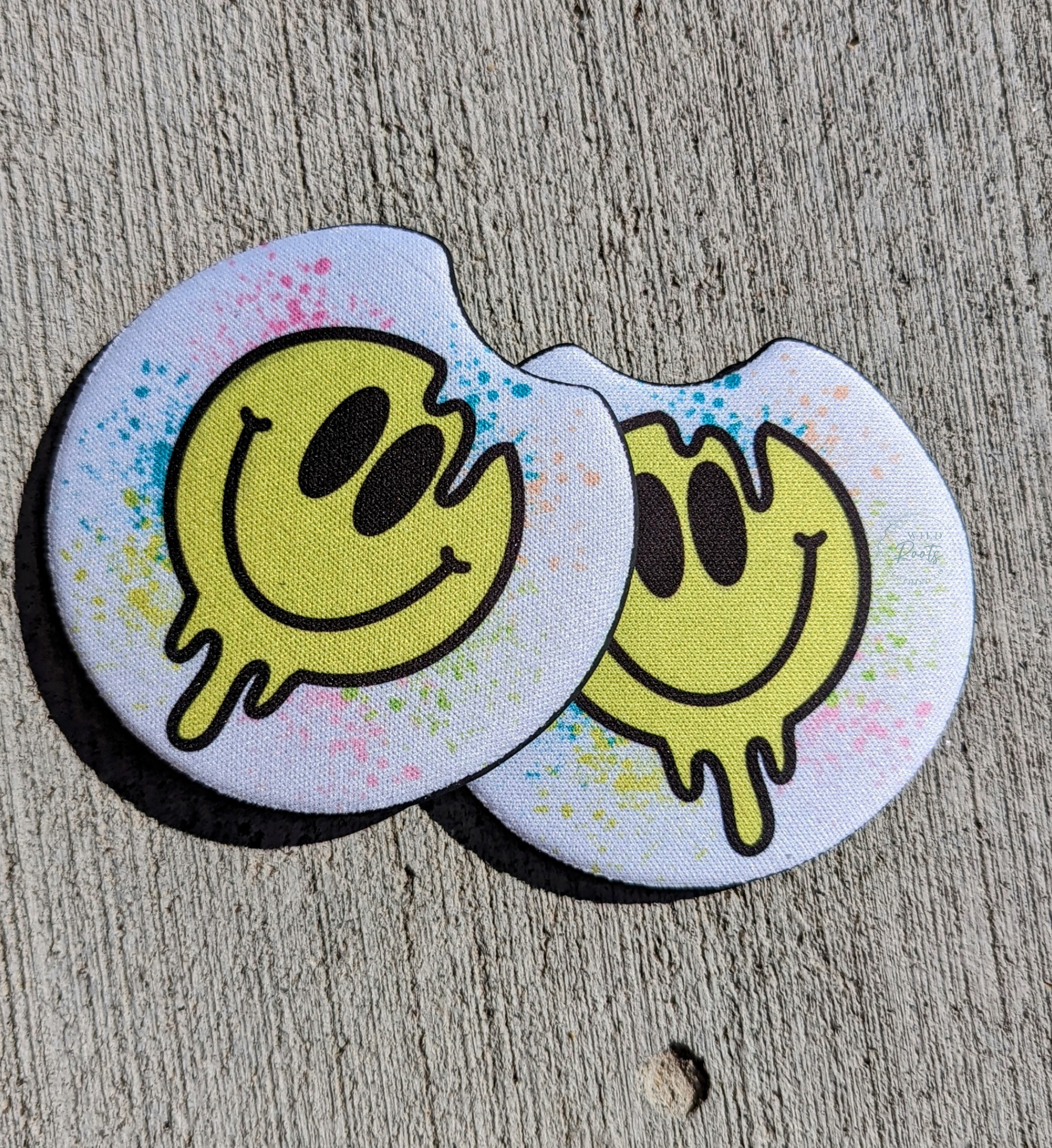 Smiley Splatter Car Coasters